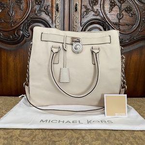 New Women's Genuine Leather Michael Kors Winter White Hamilton Large Handbag